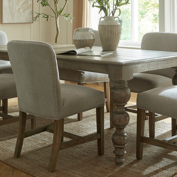 The Cobham | French-Style Grey Dining Chair with Brass Stud Detail