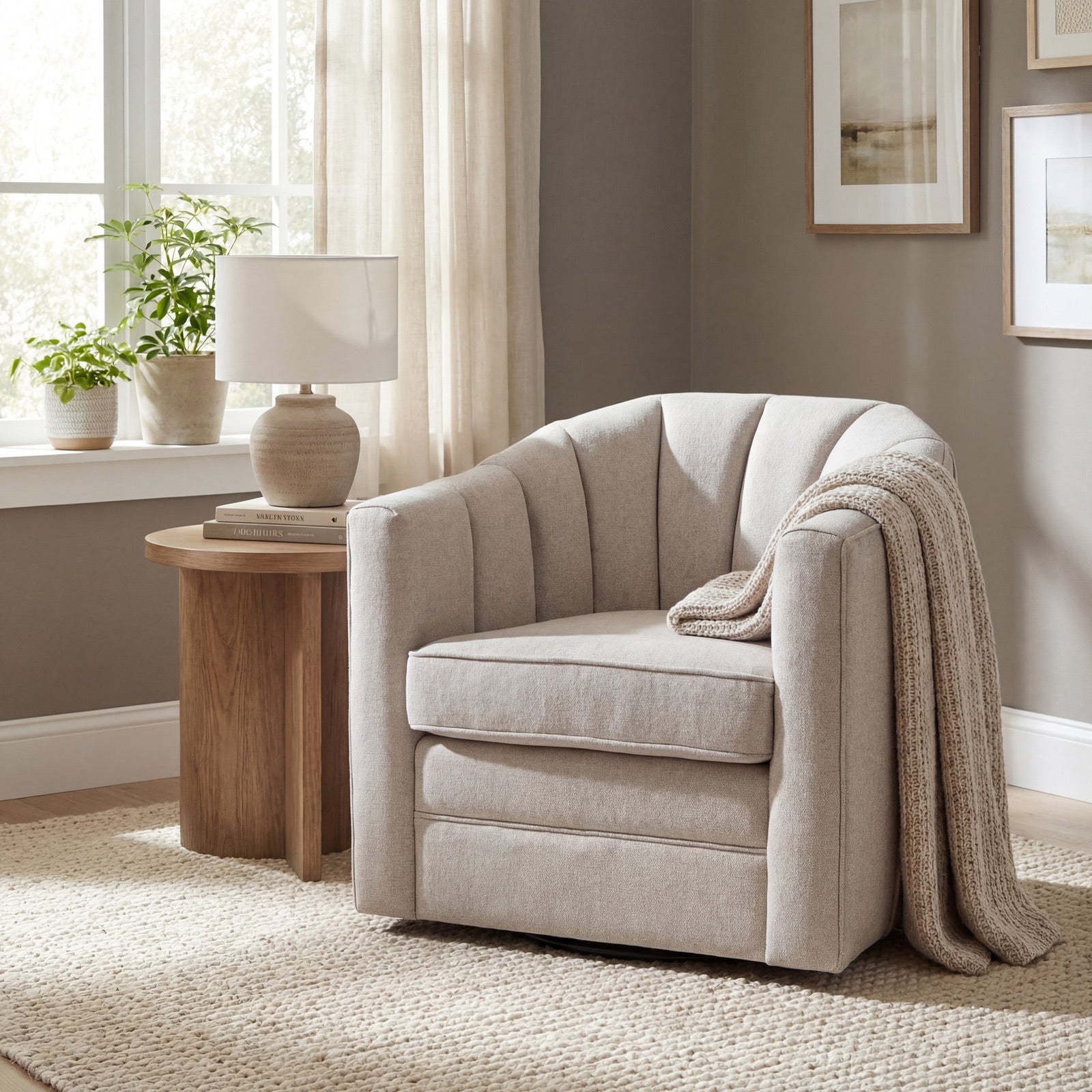 The Lily Oatmeal Twill Swivel Armchair