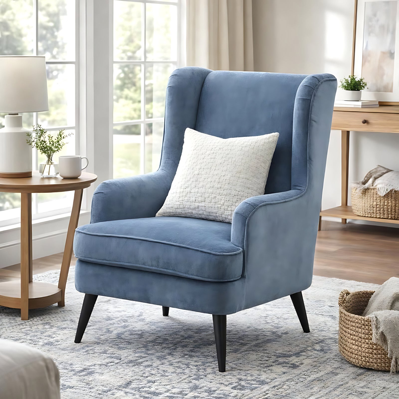 The Vellis Blue Wingback Armchair