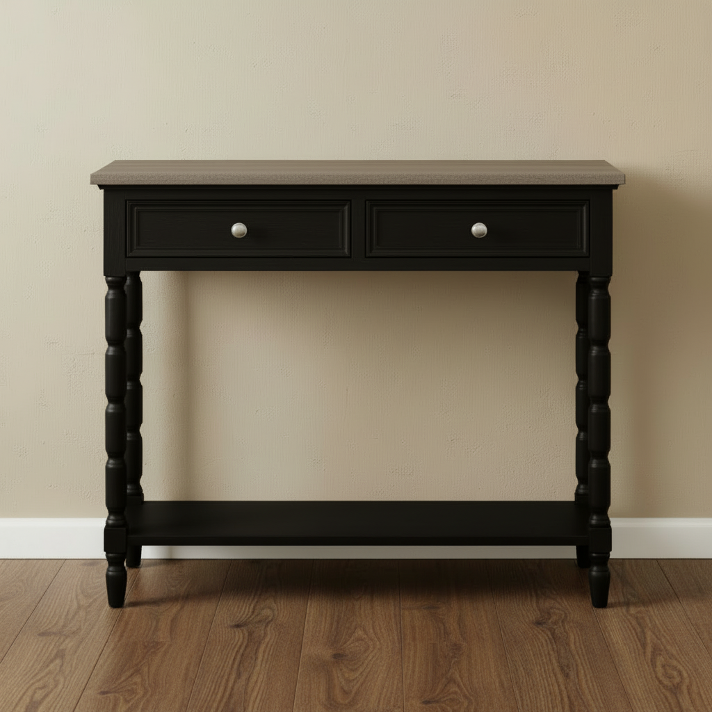 The Contour Noir Console Table - Black & Weathered Wood Industrial Hallway Table | Hearth & Haven