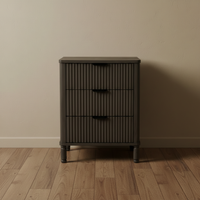 The Reed Fluted Oak 3-Drawer Bedside - Charcoal Fluted Japandi Nightstand | Hearth & Haven
