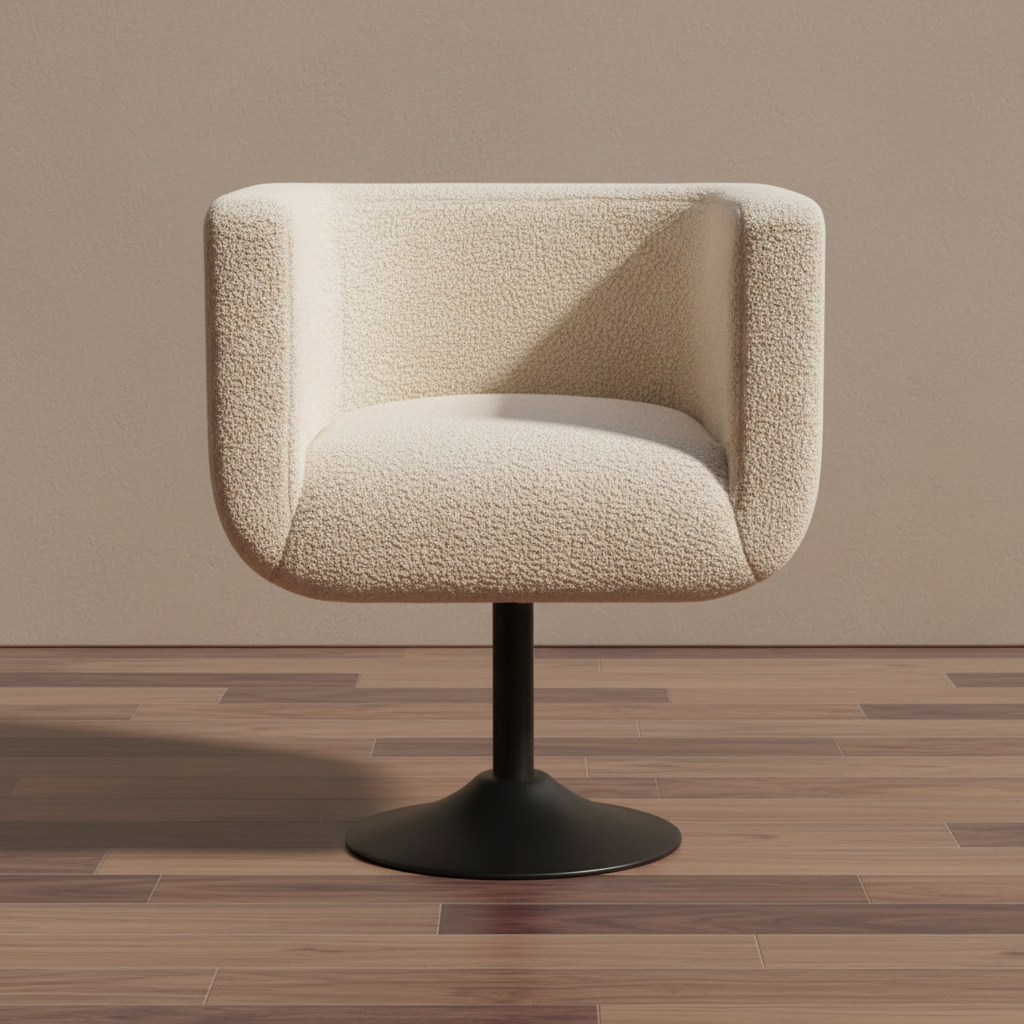 Cloud White Swivel Armchair - Soft Bouclé Lounge Seating