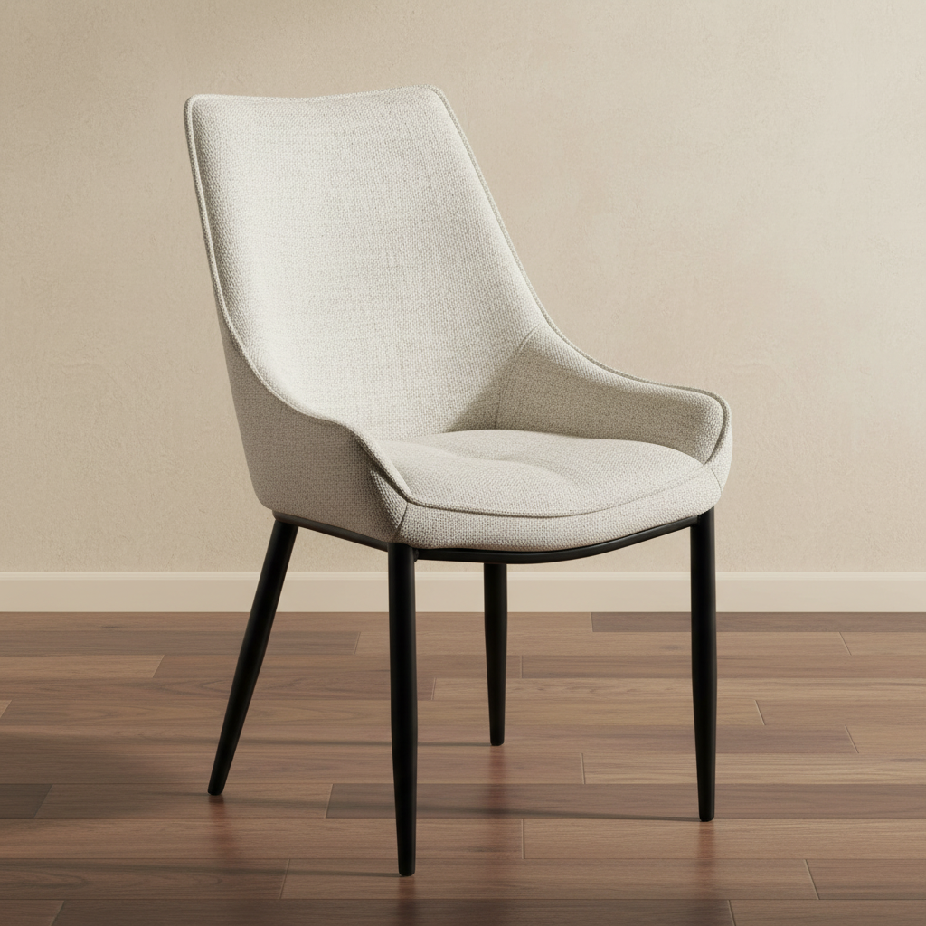 Cream Textured Dining Chair with Black Legs
