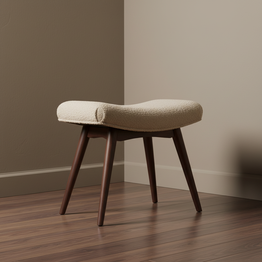 Honey Bouclé Curved Entryway Bench - Textured Modern Seating