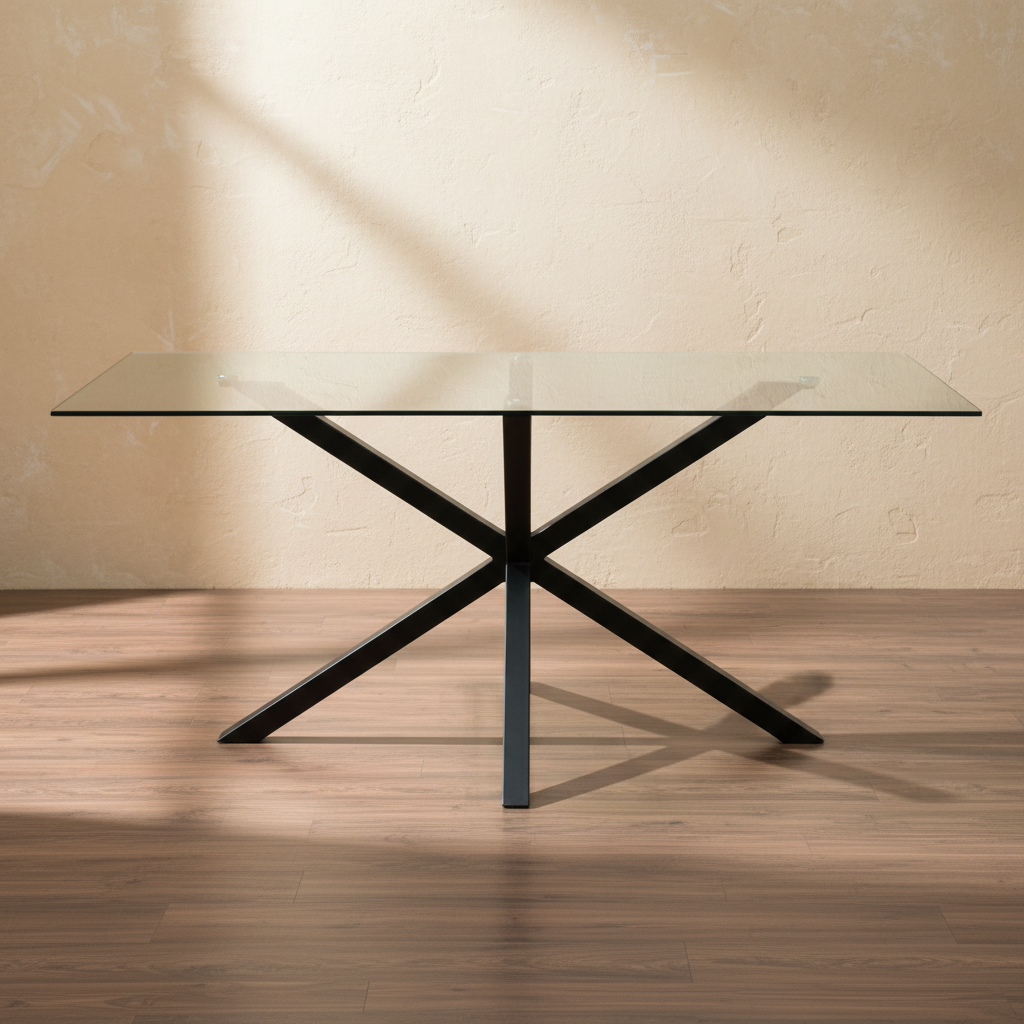 Glass-Top Dining Table with Black Star Base