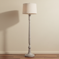 Grey Turned Wood Floor Lamp with Cream Shade