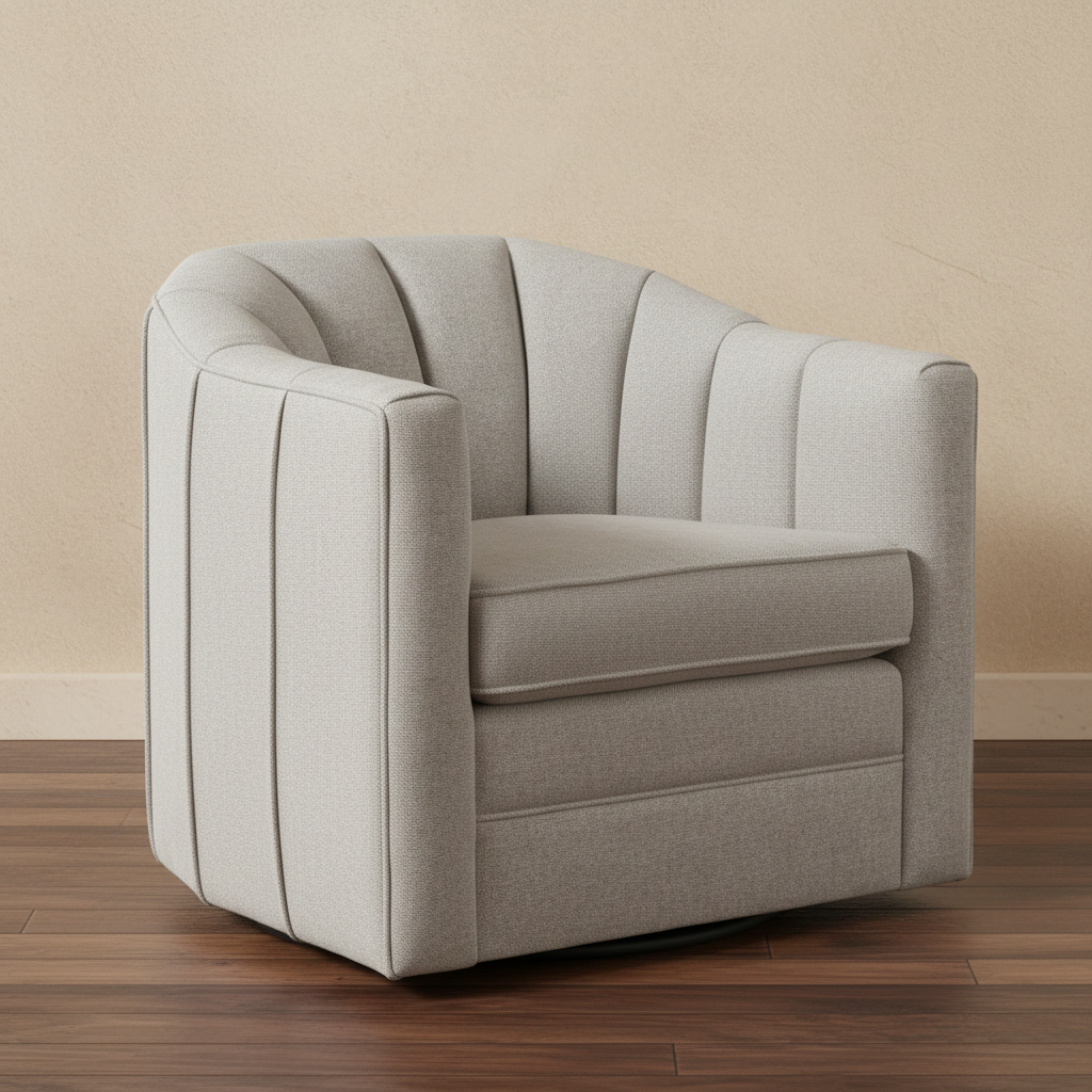 Light Grey Channel-Tufted Swivel Chair