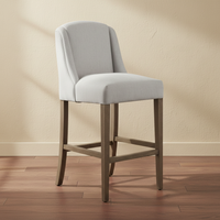 Light Grey Upholstered Bar Stool with Weathered Oak Legs
