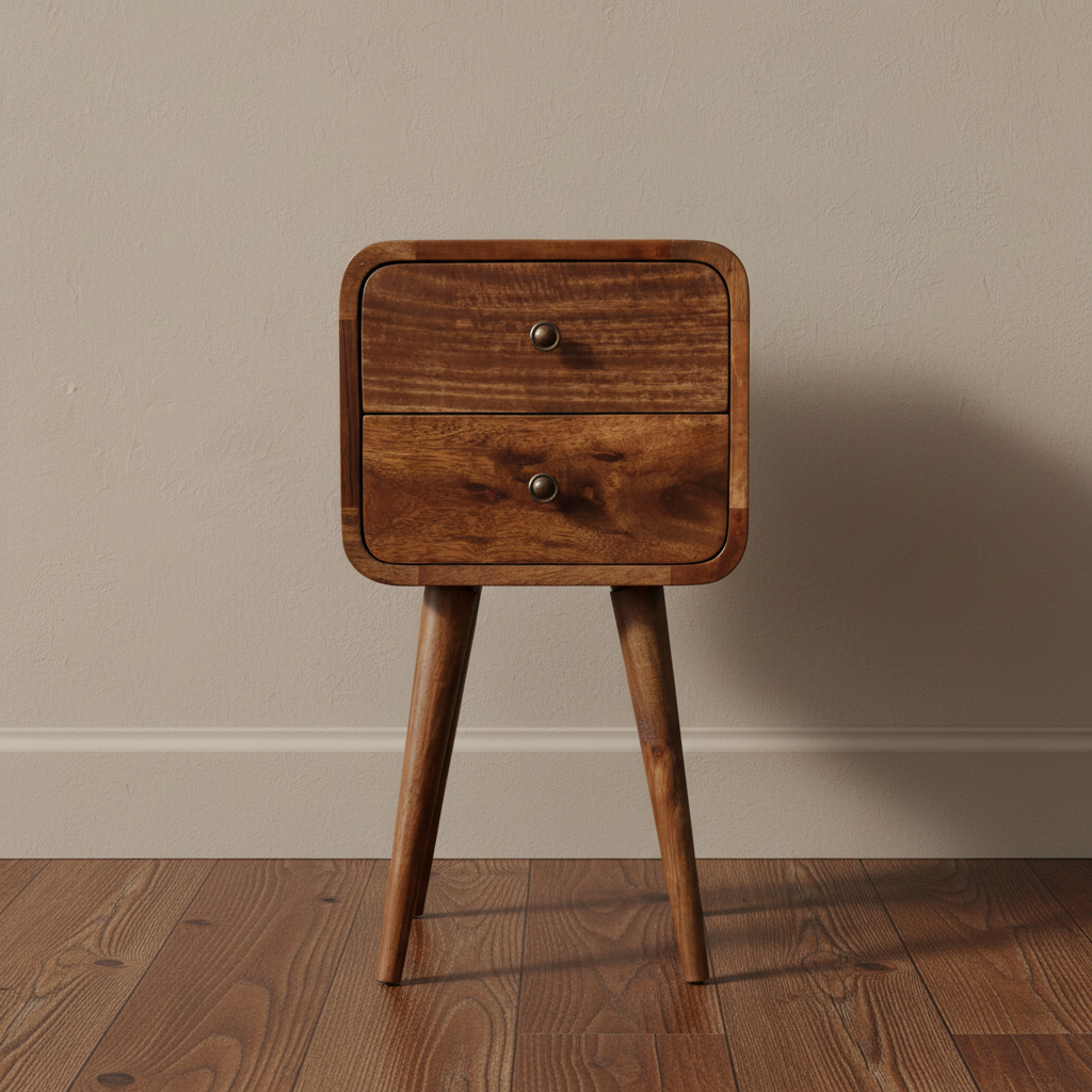 Compact Grey Brown Wood Painted Nightstand - Small Modern Bedside Table