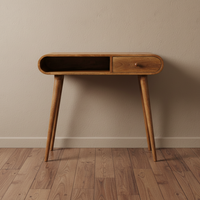 Curved Scandi Oak Writing Desk - Minimalist Home Office Furniture