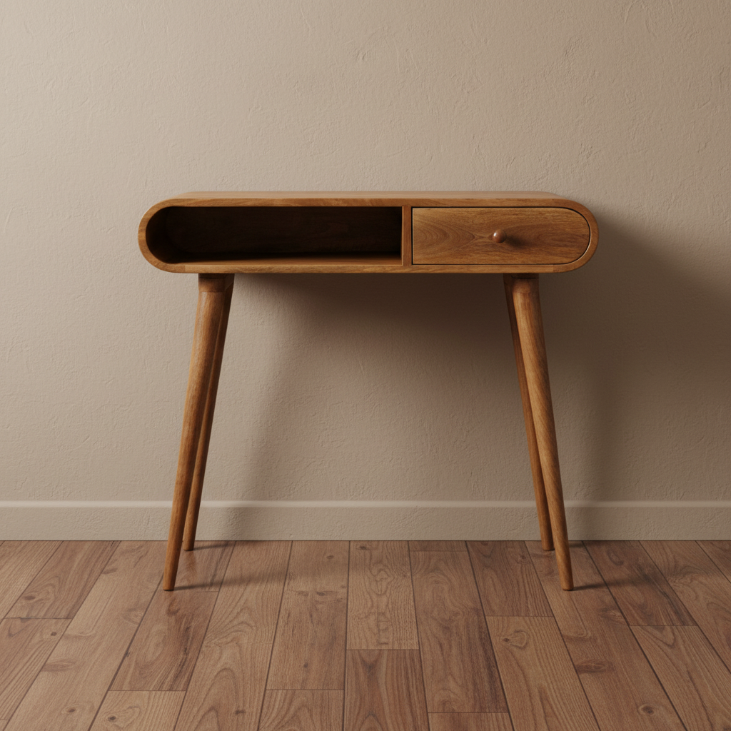 Curved Scandi Oak Writing Desk - Minimalist Home Office Furniture