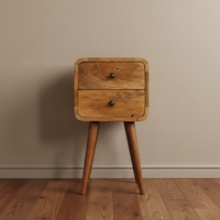 Compact Curved Oak Nightstand - Rounded Edge Minimalist Bedside