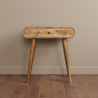 Compact Round Wood Vanity Table - Small Space Dressing Table