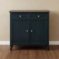 The Contour Noir Fluted Sideboard - Navy Blue & Weathered Wood Modern Industrial Storage | Hearth & Haven