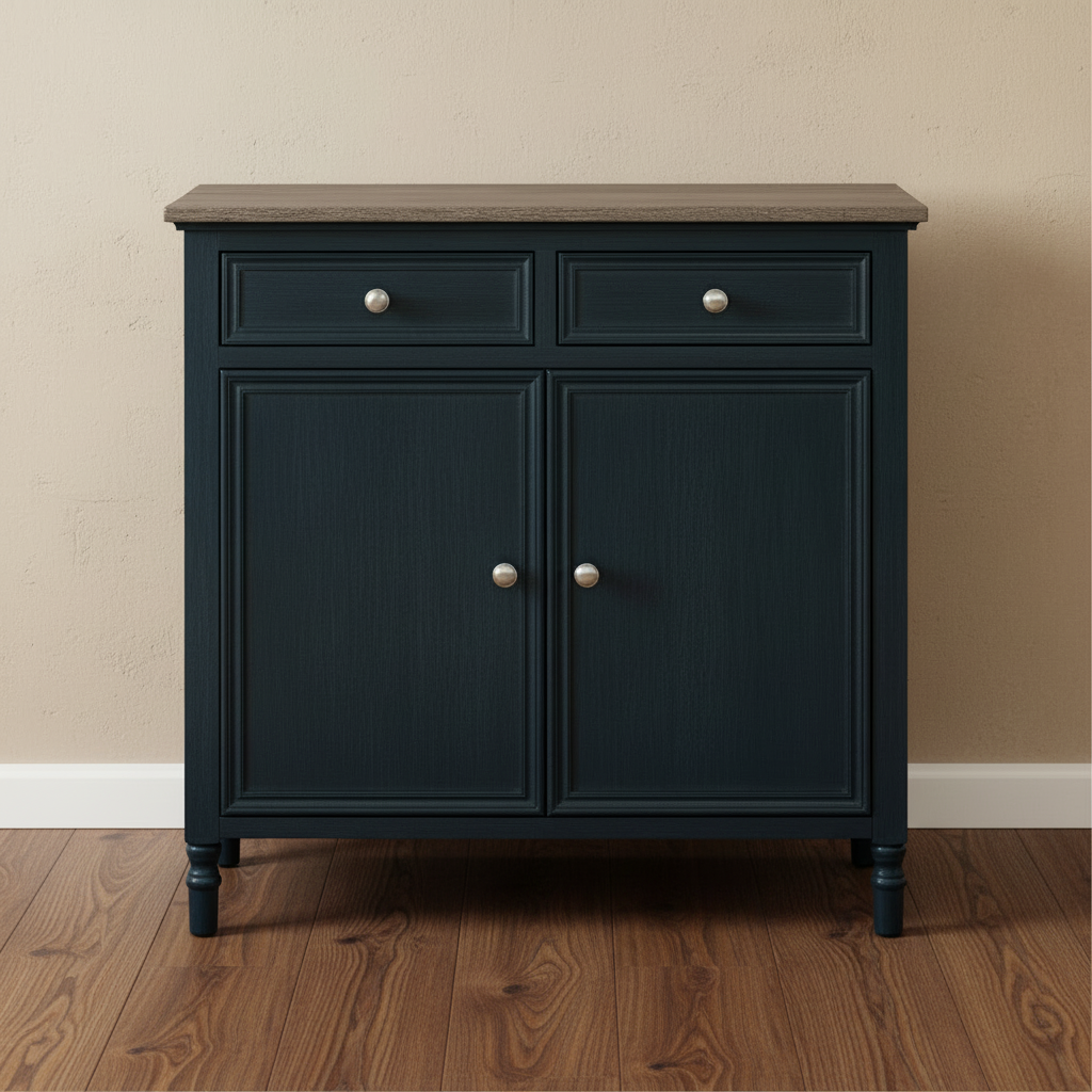 The Contour Noir Fluted Sideboard - Navy Blue & Weathered Wood Modern Industrial Storage | Hearth & Haven