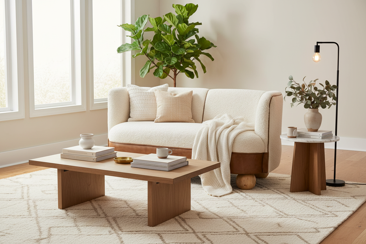The Alpona Bouclé & Leather Sofa
