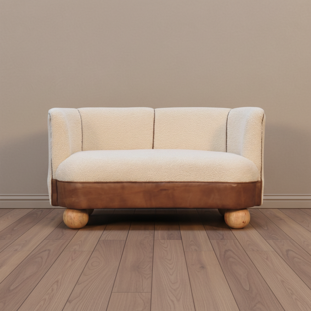 Alpona Bouclé and Leather Sofa - Mixed Material Modern Couch