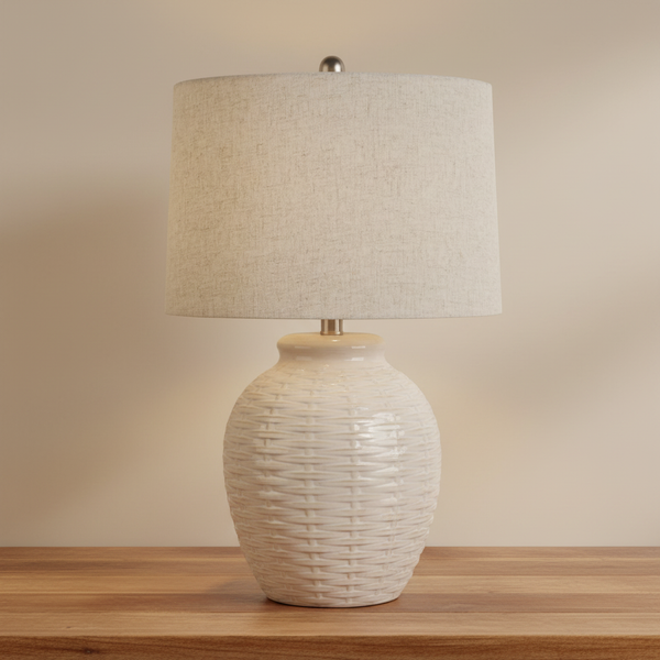 The Basketweave Textured Ceramic Lamp