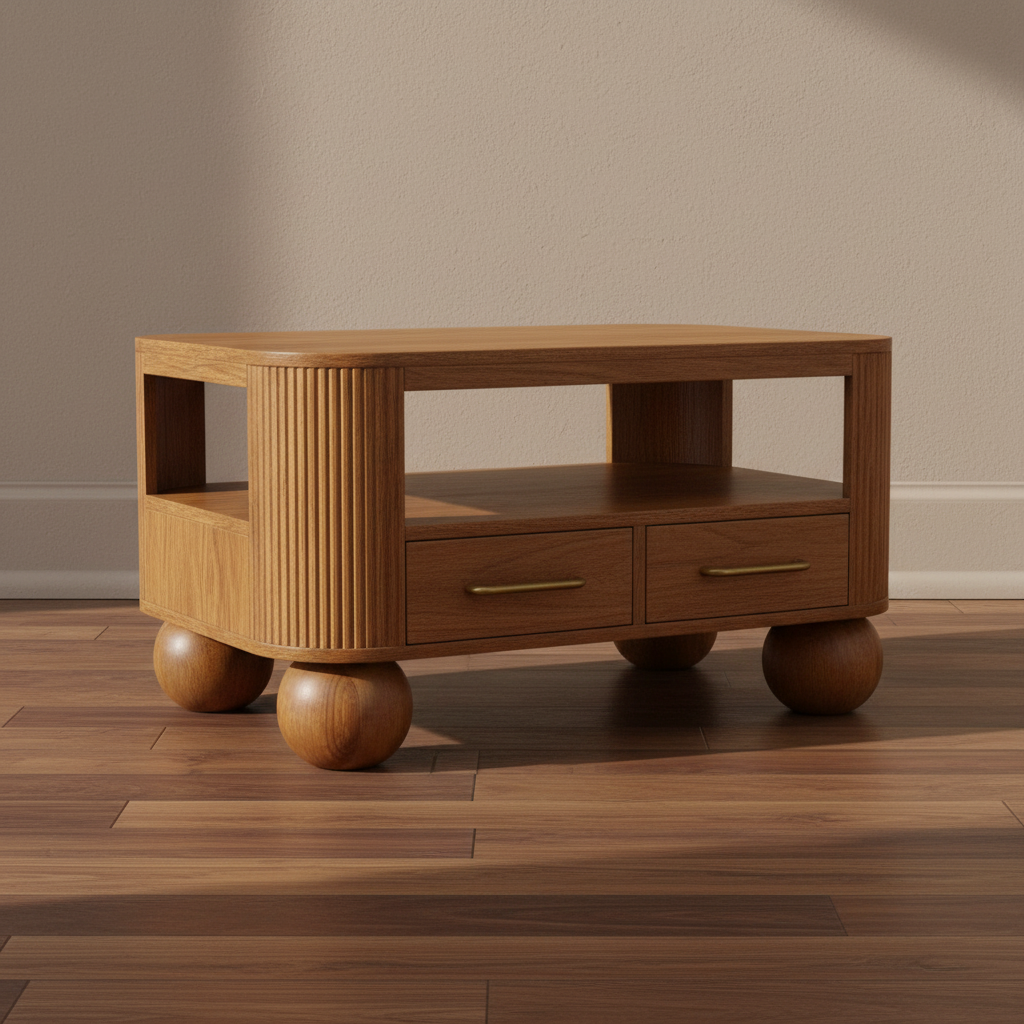 Briarwood Fluted Round Coffee Table - Mango Wood Centerpiece