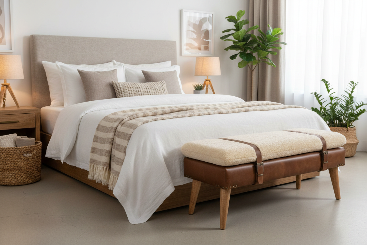 The Buffalo Leather Bench - bedroom