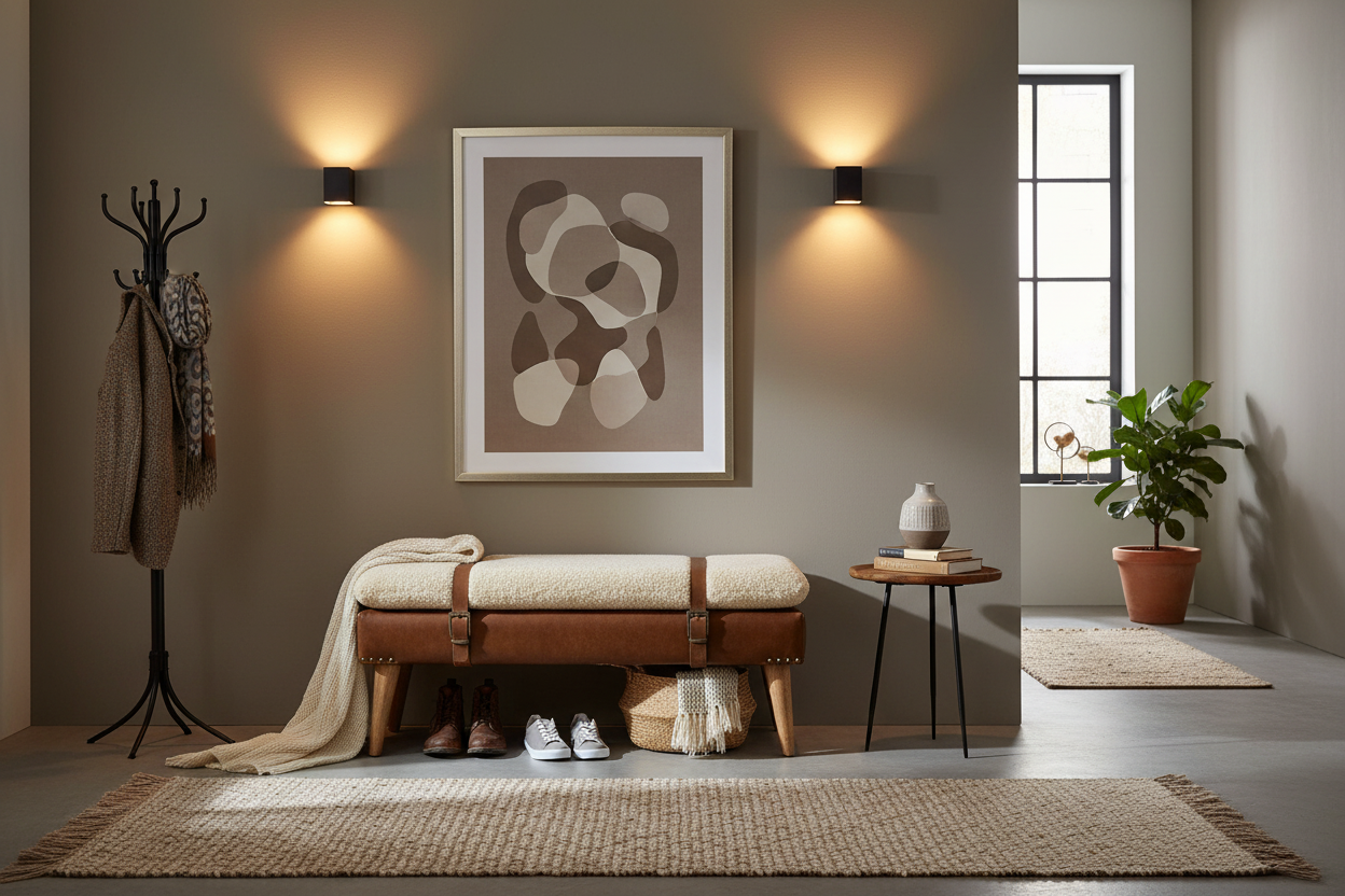 The Buffalo Leather Bench - natural hallway placement