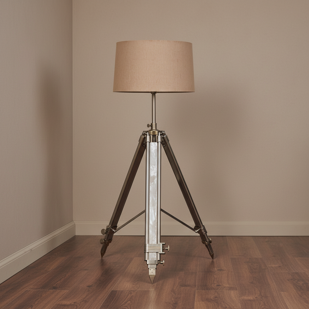 Modern Chrome Tripod Floor Lamp - Industrial Living Room Lighting