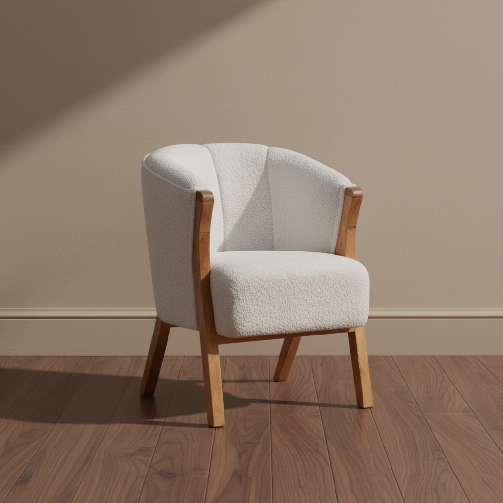 Minimalist White Bouclé Accent Chair - Nordic Style Armchair