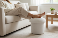 The Mushroom Bouclé Stool - in use with person