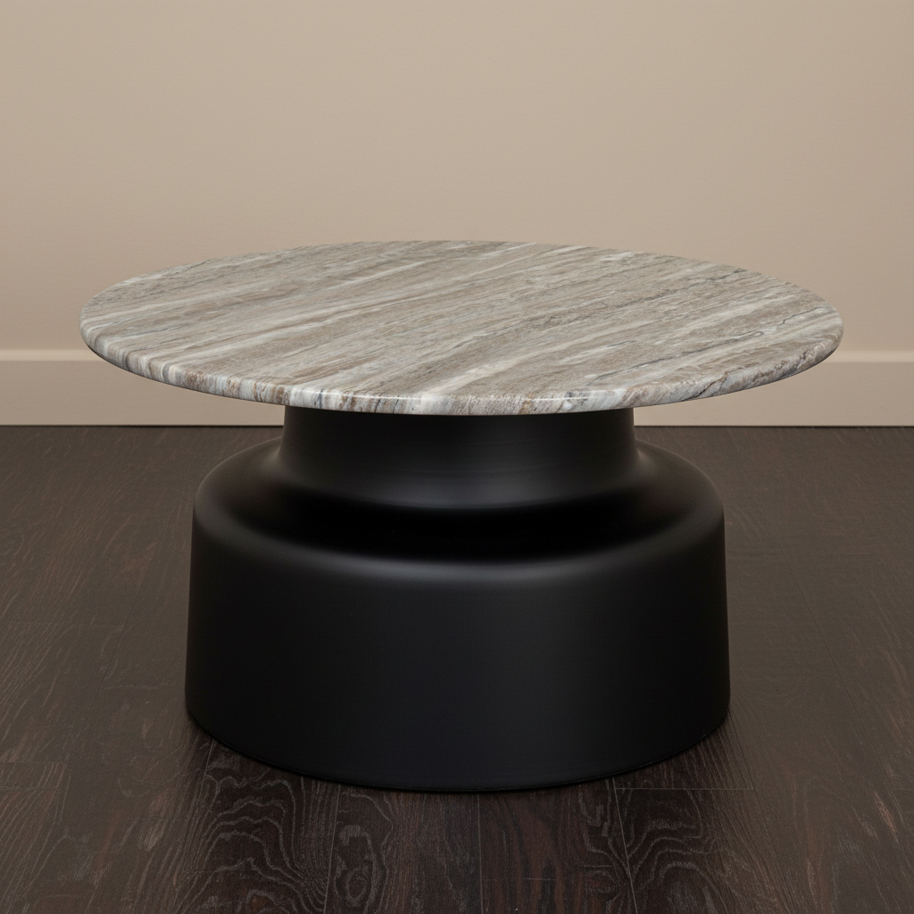 The Oura Black Round Coffee Table - Matte Black Cylindrical Solid Wood Coffee Table | Hearth & Haven