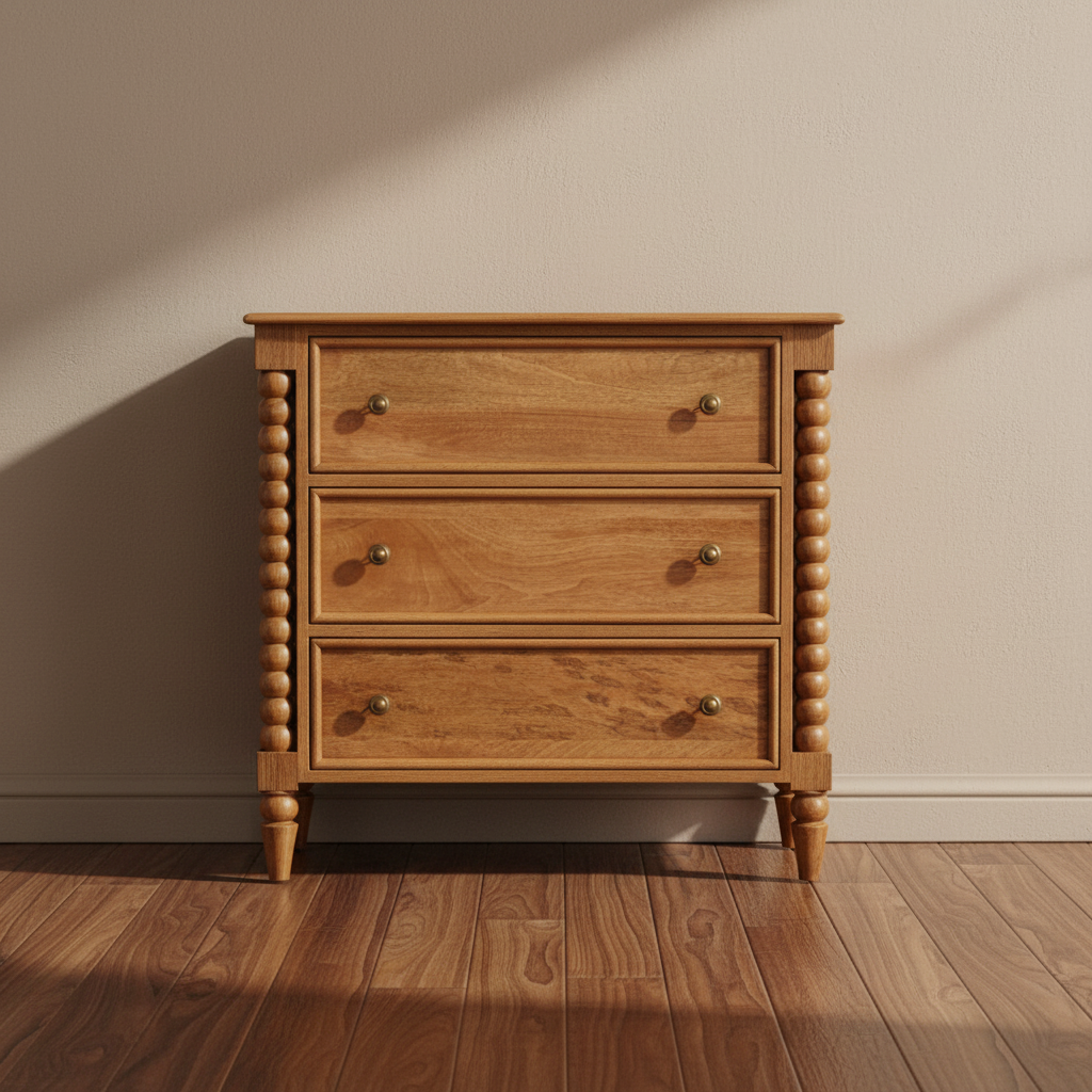 Spindle Wood Chest of Drawers - Bobbin Leg Aesthetic Storage